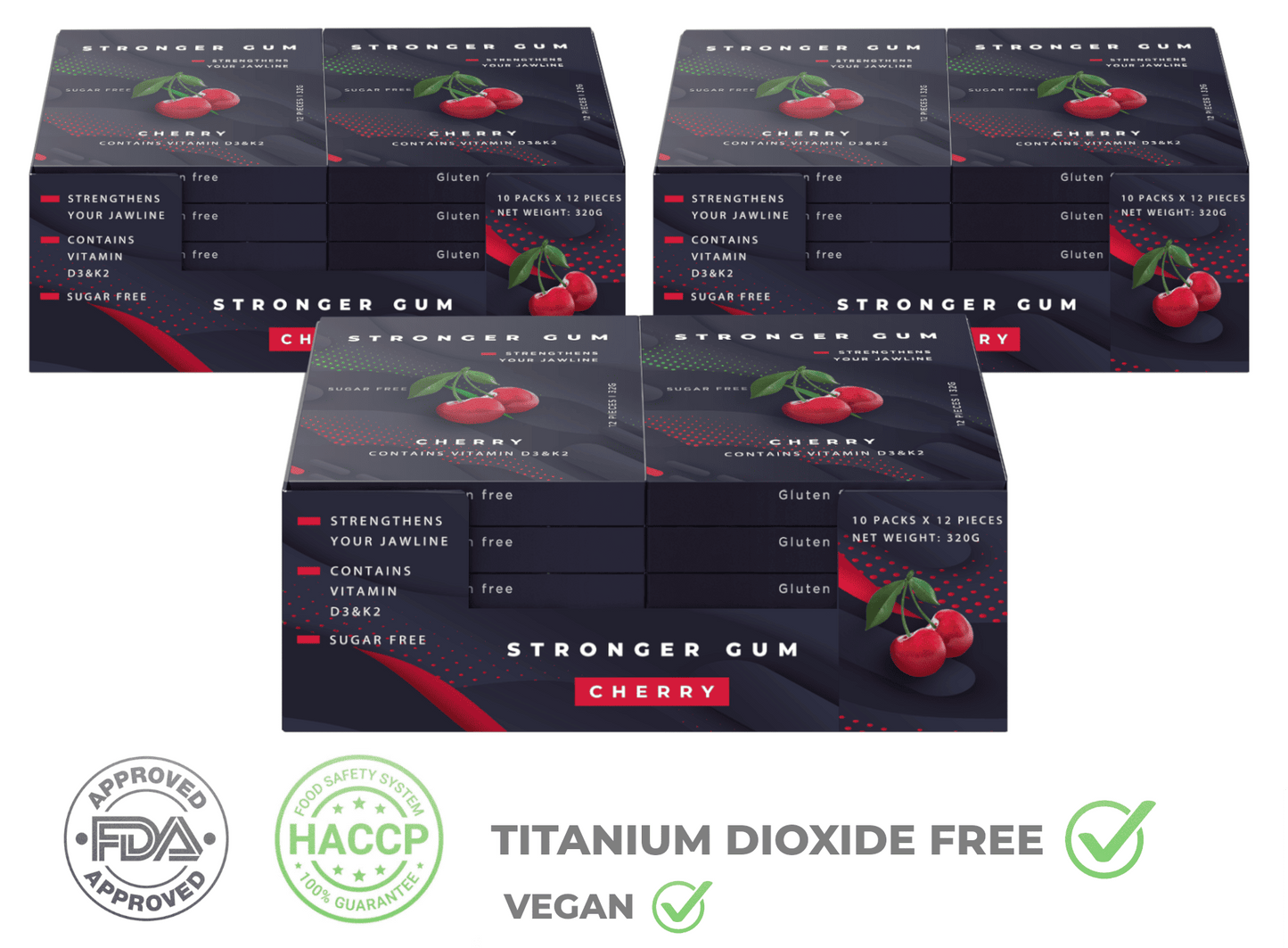 Régulier : Cerise sans sucre, 120 pièces (320 g) – Gomme à mâcher dure | Le chewing-gum le plus efficace pour la mâchoire