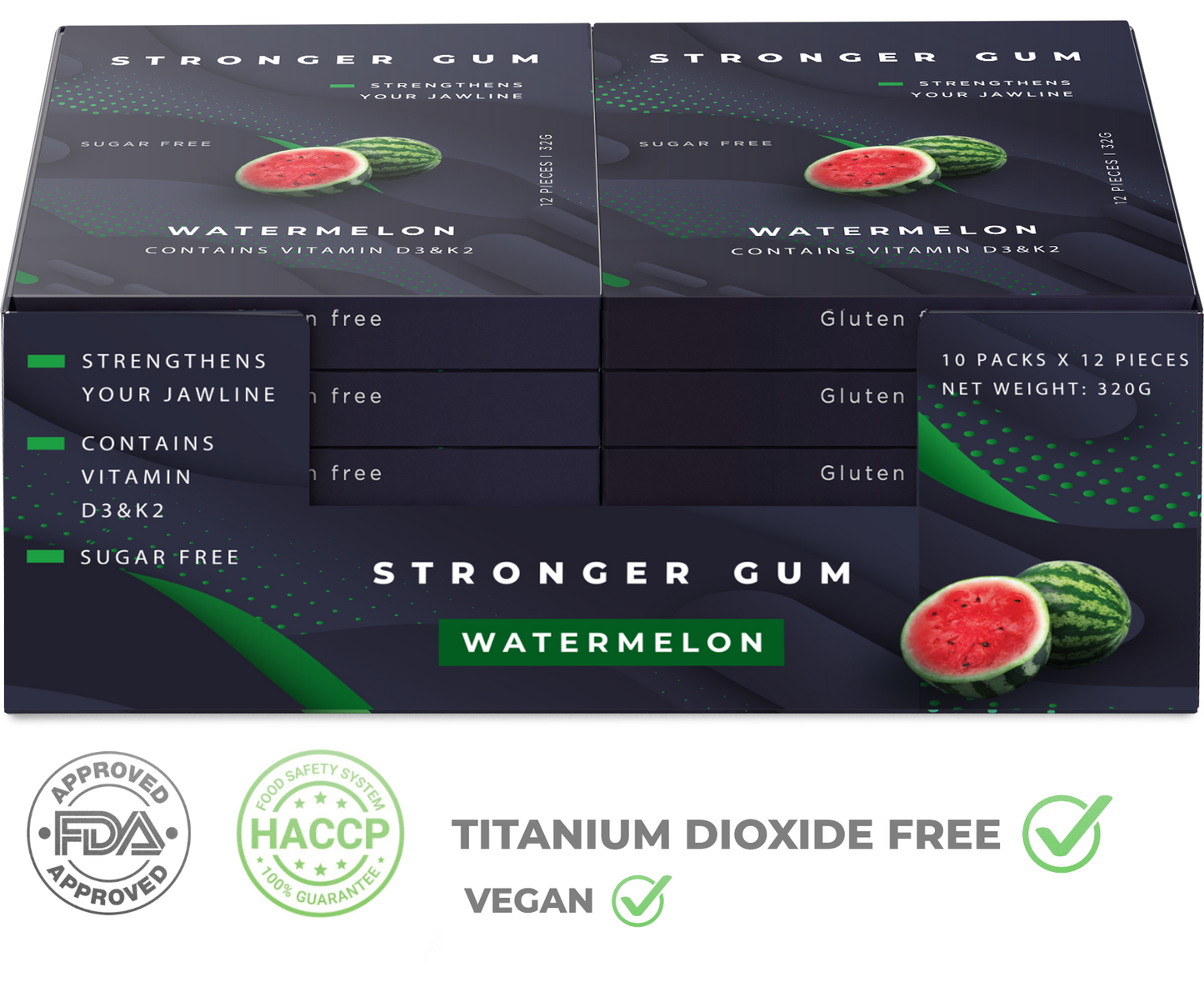 Stronger Gum für die Jawline | Wassermelone, Zuckerfrei, 120 Stück (320g) - Bester Kaugummi für die Jawline